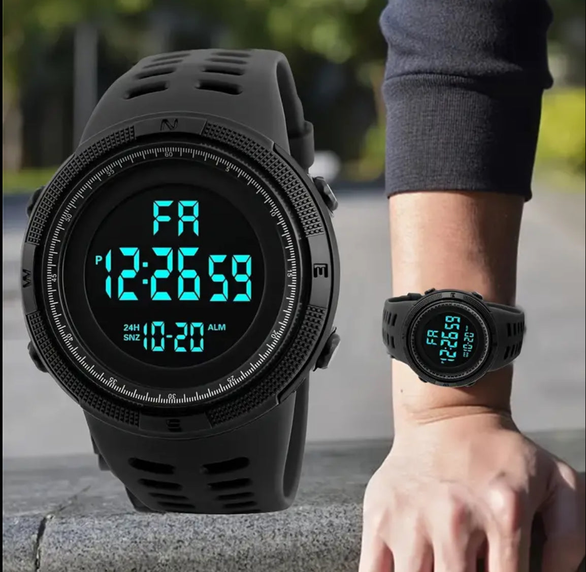 ⌚ Montre digitale sport noire – Élégance et performance !