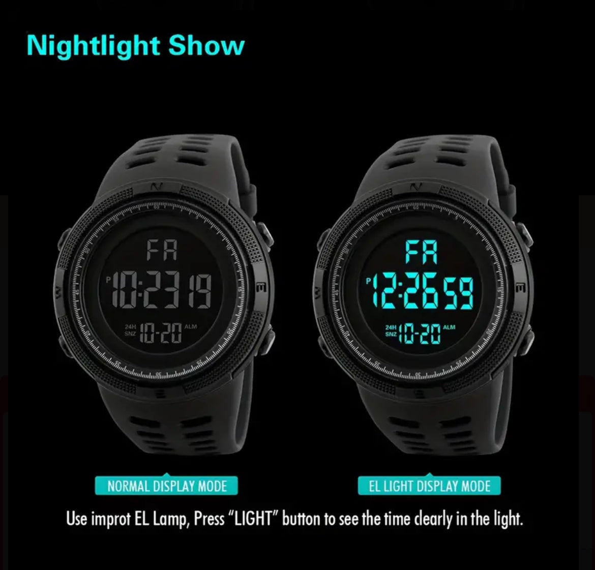 ⌚ Montre digitale sport noire – Élégance et performance !